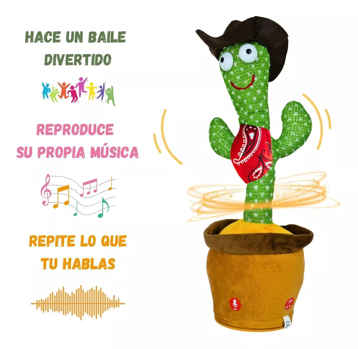 CactusFun™ - Cactus Bailarín Repetidor voz (Edición Cowboy)
